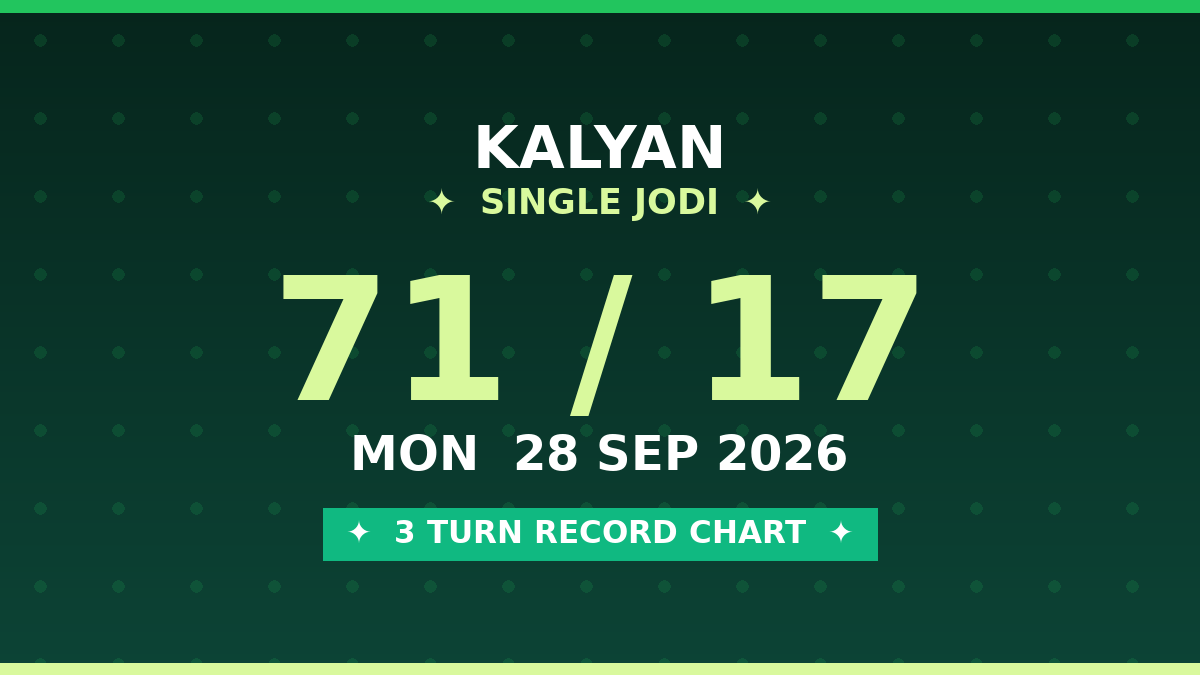 KALYAN Single Jodi 71 Chance — 3 Turn Record Chart Scheme by Kesar Dadus