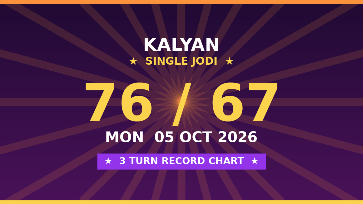 KALYAN Single Jodi 76 Chance — 3 Turn Record Chart Scheme by Kesar Dadus