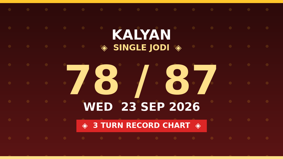 KALYAN Single Jodi 78 Chance — 3 Turn Record Chart Scheme by Prof S.K. Jain