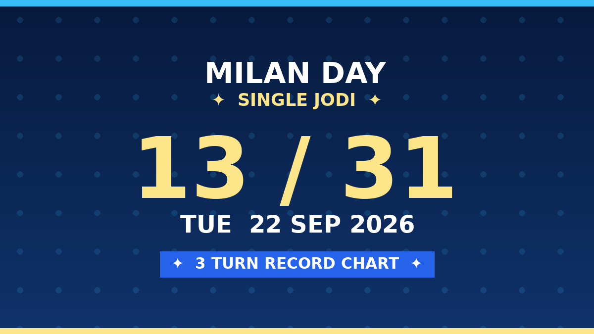 MILAN DAY Today: Single Jodi 13 — 3 Turn Sure Scheme by Rohit